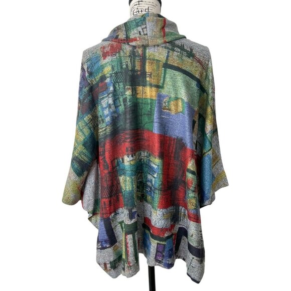 Inoah Abstract Poncho Top With Cowl Neckline Art to Wear Womens Size XS - Picture 3 of 8